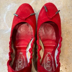 Tod's Red Suede Ballerina Flats Size 7 (Orig: $495)